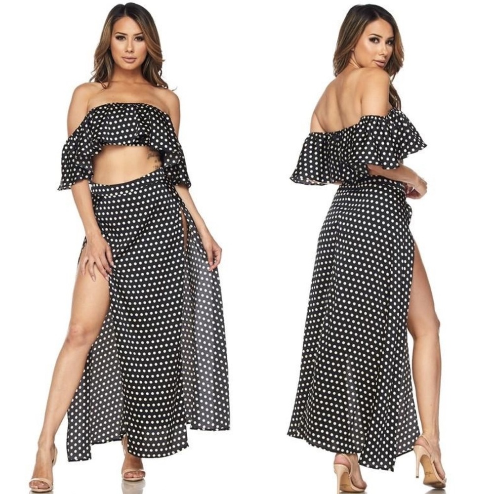 ☀️ Polka Dot Crop Top & Maxi Skirt Set